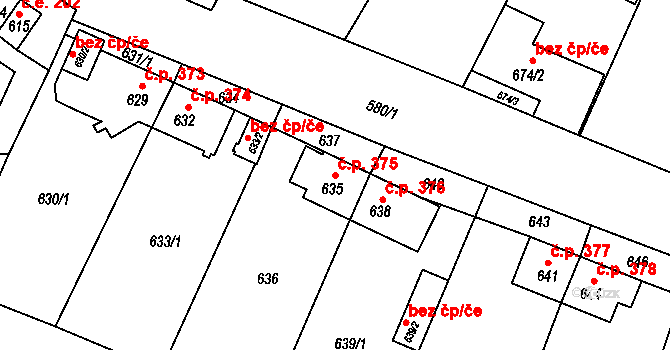 Klášterec nad Ohří 375 na parcele st. 635 v KÚ Klášterec nad Ohří, Katastrální mapa