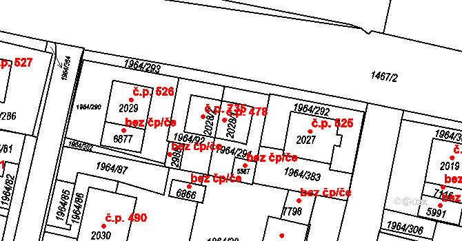 Borovina 478, Třebíč na parcele st. 2028/1 v KÚ Třebíč, Katastrální mapa