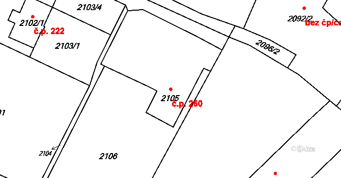 Šunychl 250, Bohumín na parcele st. 2105 v KÚ Nový Bohumín, Katastrální mapa