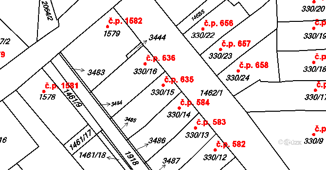 Předměstí 635, Svitavy na parcele st. 330/15 v KÚ Svitavy-předměstí, Katastrální mapa
