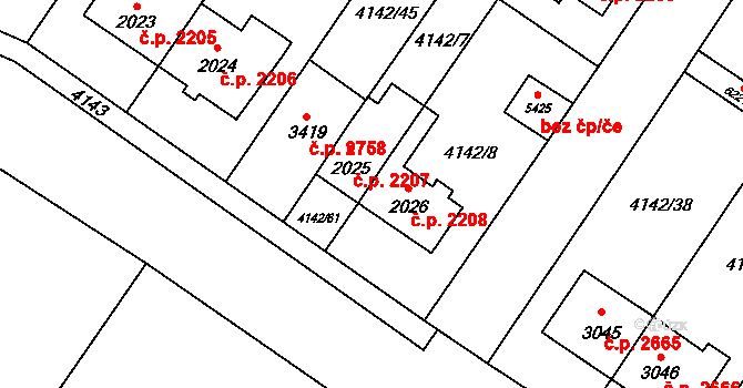 Břeclav 2208 na parcele st. 2026 v KÚ Břeclav, Katastrální mapa