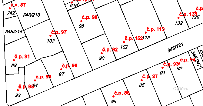 Černčice 92 na parcele st. 90 v KÚ Černčice u Loun, Katastrální mapa
