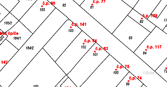 Běhánky 84, Dubí na parcele st. 102 v KÚ Běhánky, Katastrální mapa