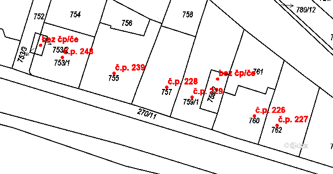 Řetenice 228, Teplice na parcele st. 757 v KÚ Teplice-Řetenice, Katastrální mapa