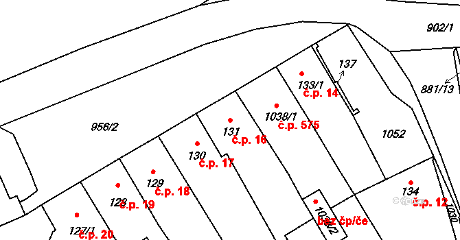 Borohrádek 16 na parcele st. 131 v KÚ Borohrádek, Katastrální mapa