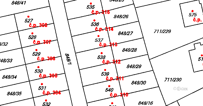 Daliměřice 312, Turnov na parcele st. 538 v KÚ Daliměřice, Katastrální mapa