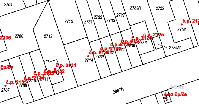Žižkov 2129, Praha na parcele st. 2730 v KÚ Žižkov, Katastrální mapa