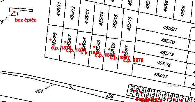 Krč 1876, Praha na parcele st. 455/59 v KÚ Krč, Katastrální mapa