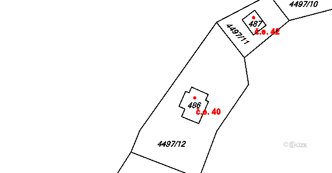 Kunžak 40 na parcele st. 486 v KÚ Kunžak, Katastrální mapa