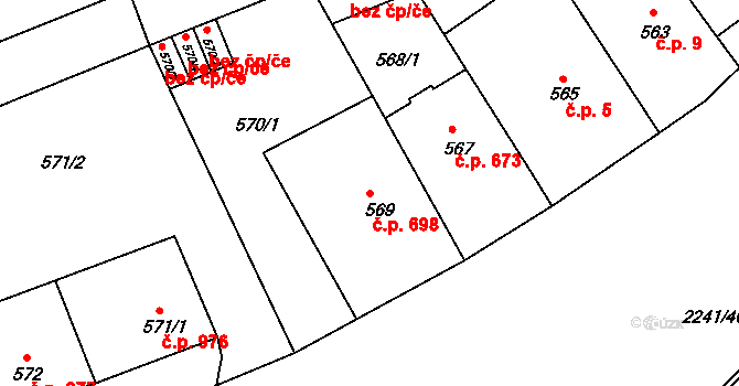 Střešovice 698, Praha na parcele st. 569 v KÚ Střešovice, Katastrální mapa