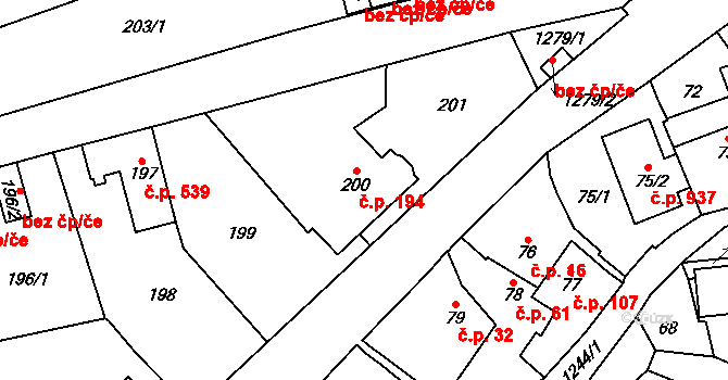 Nebušice 194, Praha na parcele st. 200 v KÚ Nebušice, Katastrální mapa