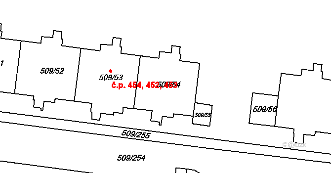 Horní Měcholupy 452,453,454, Praha na parcele st. 509/53 v KÚ Horní Měcholupy, Katastrální mapa