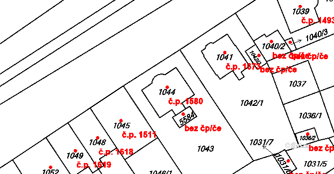Chomutov 1580 na parcele st. 1044 v KÚ Chomutov I, Katastrální mapa