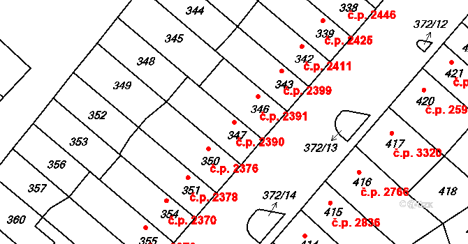 Chomutov 2390 na parcele st. 347 v KÚ Chomutov II, Katastrální mapa