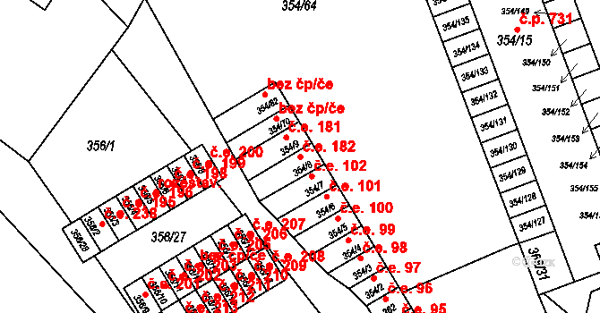 Hrádek nad Nisou 182 na parcele st. 354/8 v KÚ Hrádek nad Nisou, Katastrální mapa