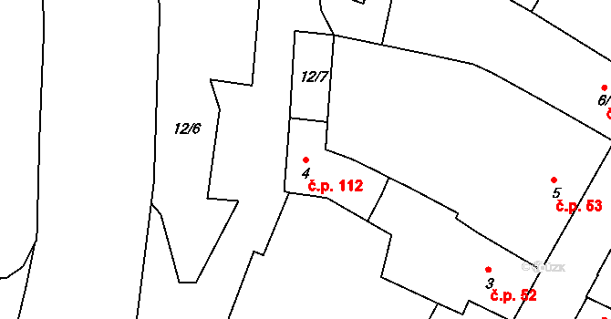 Bílina 112 na parcele st. 4 v KÚ Bílina, Katastrální mapa