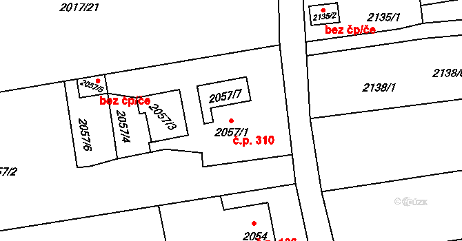 Louky 310, Karviná na parcele st. 2057/1 v KÚ Louky nad Olší, Katastrální mapa