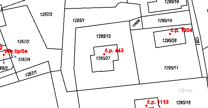 Bludovice 443, Havířov na parcele st. 1295/27 v KÚ Bludovice, Katastrální mapa
