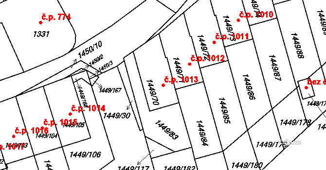 Pečky 1013 na parcele st. 1449/70 v KÚ Pečky, Katastrální mapa