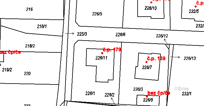 Adamov 179 na parcele st. 226/11 v KÚ Adamov u Českých Budějovic, Katastrální mapa