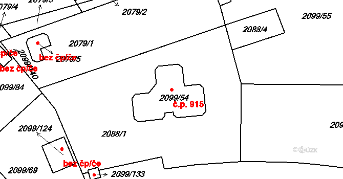 Lužice 915 na parcele st. 2099/54 v KÚ Lužice u Hodonína, Katastrální mapa