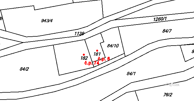 Nová Ves 6, Hora Svatého Šebestiána na parcele st. 181 v KÚ Nová Ves u Křimova, Katastrální mapa