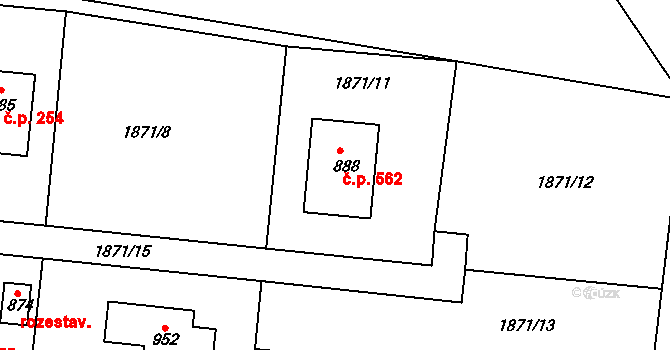 Hradec nad Svitavou 562 na parcele st. 888 v KÚ Hradec nad Svitavou, Katastrální mapa