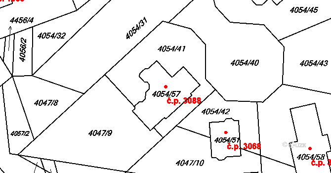 Česká Lípa 3088 na parcele st. 4054/57 v KÚ Česká Lípa, Katastrální mapa