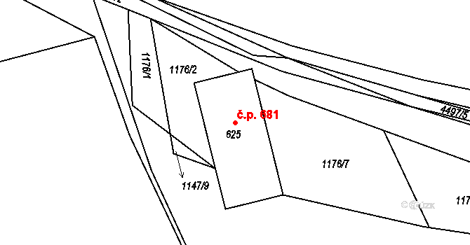 Počátky 681 na parcele st. 625 v KÚ Počátky, Katastrální mapa