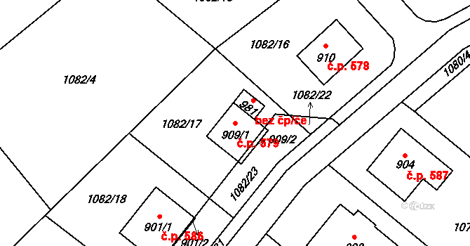 Kudlov 579, Zlín na parcele st. 909/1 v KÚ Kudlov, Katastrální mapa