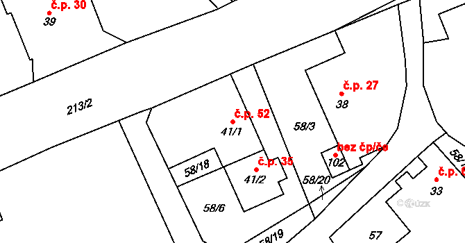 Kohoutov 52, Ždírec nad Doubravou na parcele st. 41/1 v KÚ Kohoutov u Ždírce nad Doubravou, Katastrální mapa