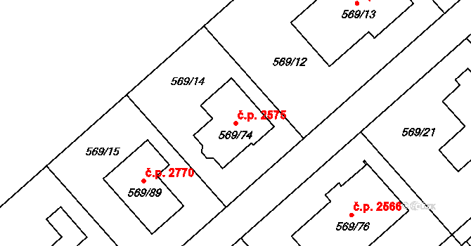 České Budějovice 3 2575, České Budějovice na parcele st. 569/74 v KÚ České Budějovice 3, Katastrální mapa