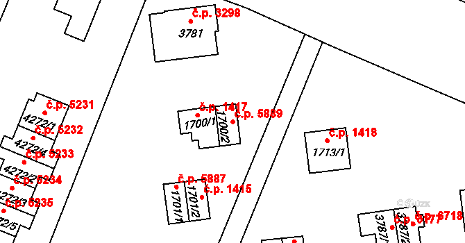Zlín 5889 na parcele st. 1700/2 v KÚ Zlín, Katastrální mapa