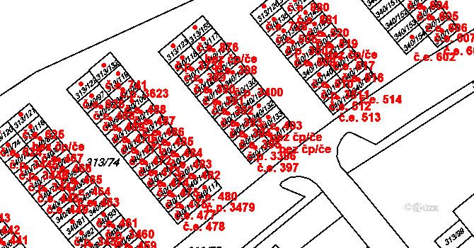 Vyškov-Předměstí 395, Vyškov na parcele st. 340/124 v KÚ Vyškov, Katastrální mapa