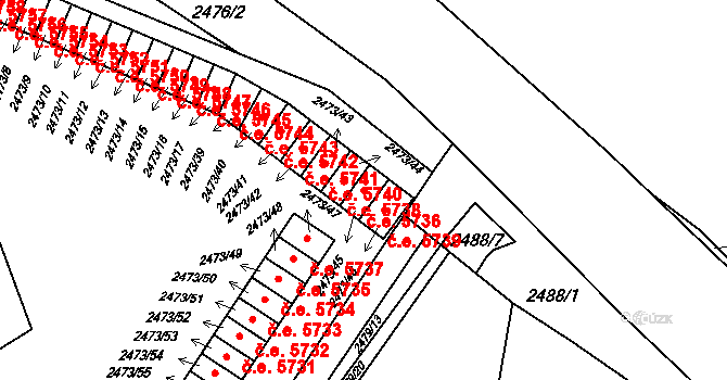 Kadaň 5736 na parcele st. 2473/45 v KÚ Kadaň, Katastrální mapa