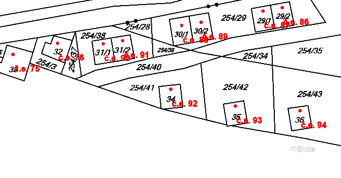 Butov 92, Stříbro na parcele st. 34 v KÚ Butov, Katastrální mapa