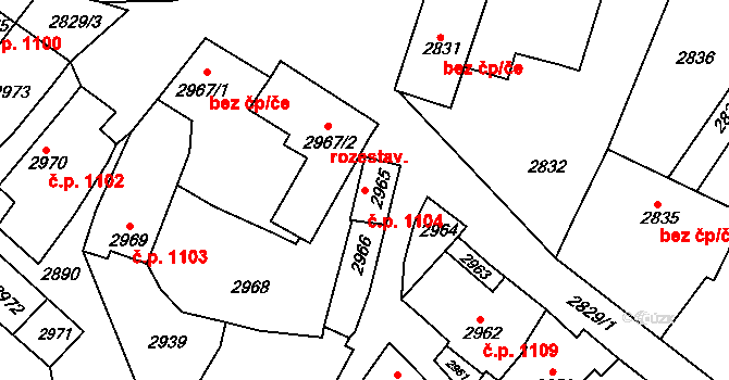 Rakšice 1104, Moravský Krumlov na parcele st. 2965 v KÚ Moravský Krumlov, Katastrální mapa