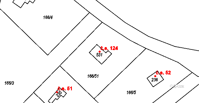 Lhotka 124, Svinaře na parcele st. 531 v KÚ Svinaře, Katastrální mapa