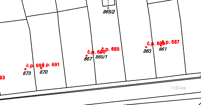 Brumov 689, Brumov-Bylnice na parcele st. 865/1 v KÚ Brumov, Katastrální mapa
