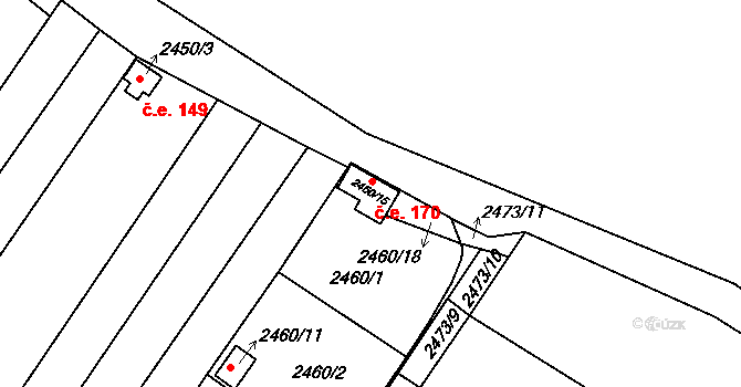 Lužice 170 na parcele st. 2460/15 v KÚ Lužice u Hodonína, Katastrální mapa