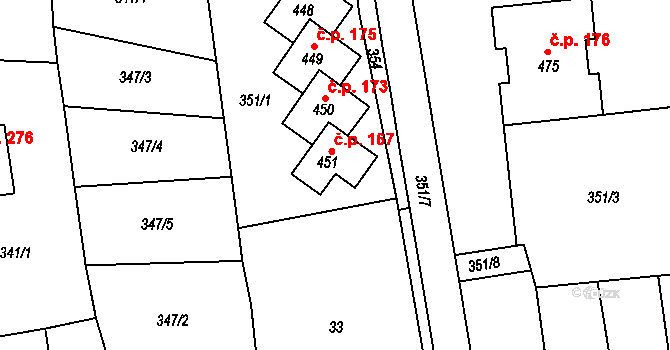 Brumovice 167 na parcele st. 451 v KÚ Brumovice u Opavy, Katastrální mapa