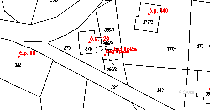 Okrouhlá 45926026 na parcele st. 380/3 v KÚ Okrouhlá u Nového Boru, Katastrální mapa