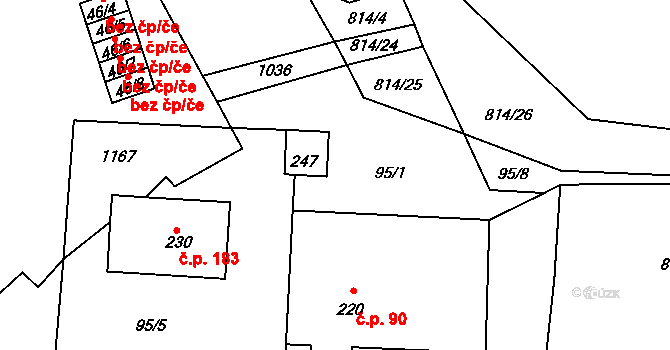 Bečváry 46082026 na parcele st. 95/1 v KÚ Bečváry, Katastrální mapa