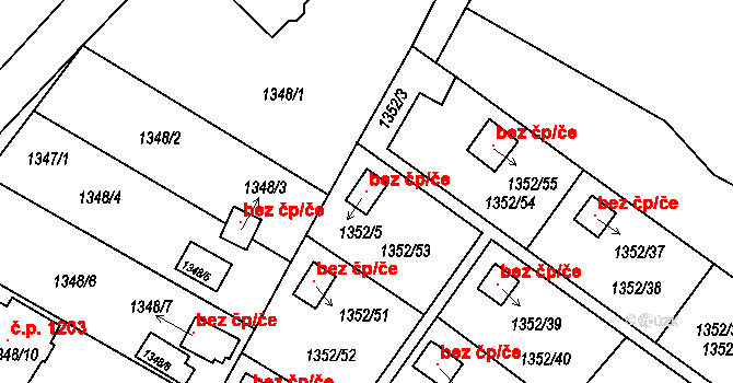 Třinec 49606026 na parcele st. 1352/5 v KÚ Lyžbice, Katastrální mapa