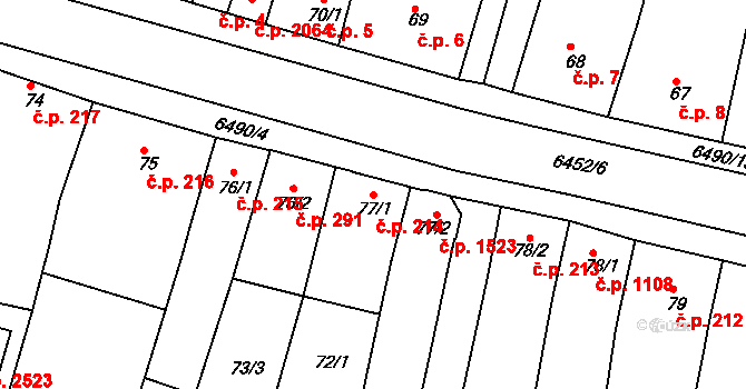 Uherský Brod 214 na parcele st. 77/1 v KÚ Uherský Brod, Katastrální mapa