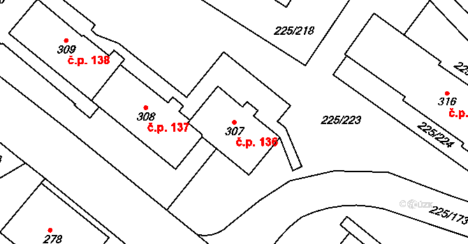 Meziboří 136 na parcele st. 307 v KÚ Meziboří u Litvínova, Katastrální mapa