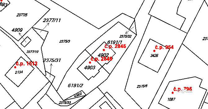 Rožnov pod Radhoštěm 2845 na parcele st. 4902 v KÚ Rožnov pod Radhoštěm, Katastrální mapa