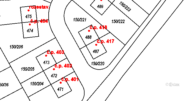 Mratín 417 na parcele st. 487 v KÚ Mratín, Katastrální mapa