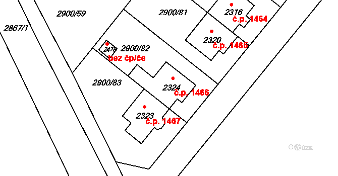 Rosice 1466 na parcele st. 2324 v KÚ Rosice u Brna, Katastrální mapa