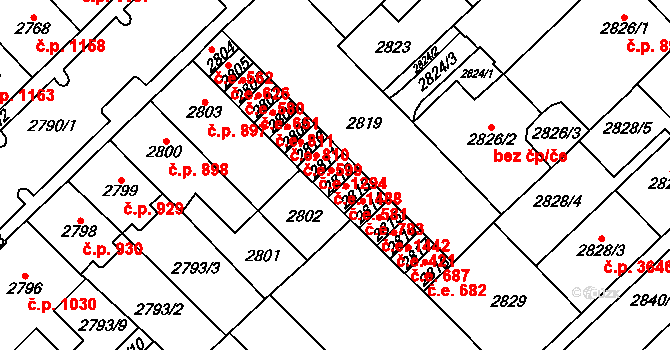 Chomutov 1488 na parcele st. 2812 v KÚ Chomutov I, Katastrální mapa